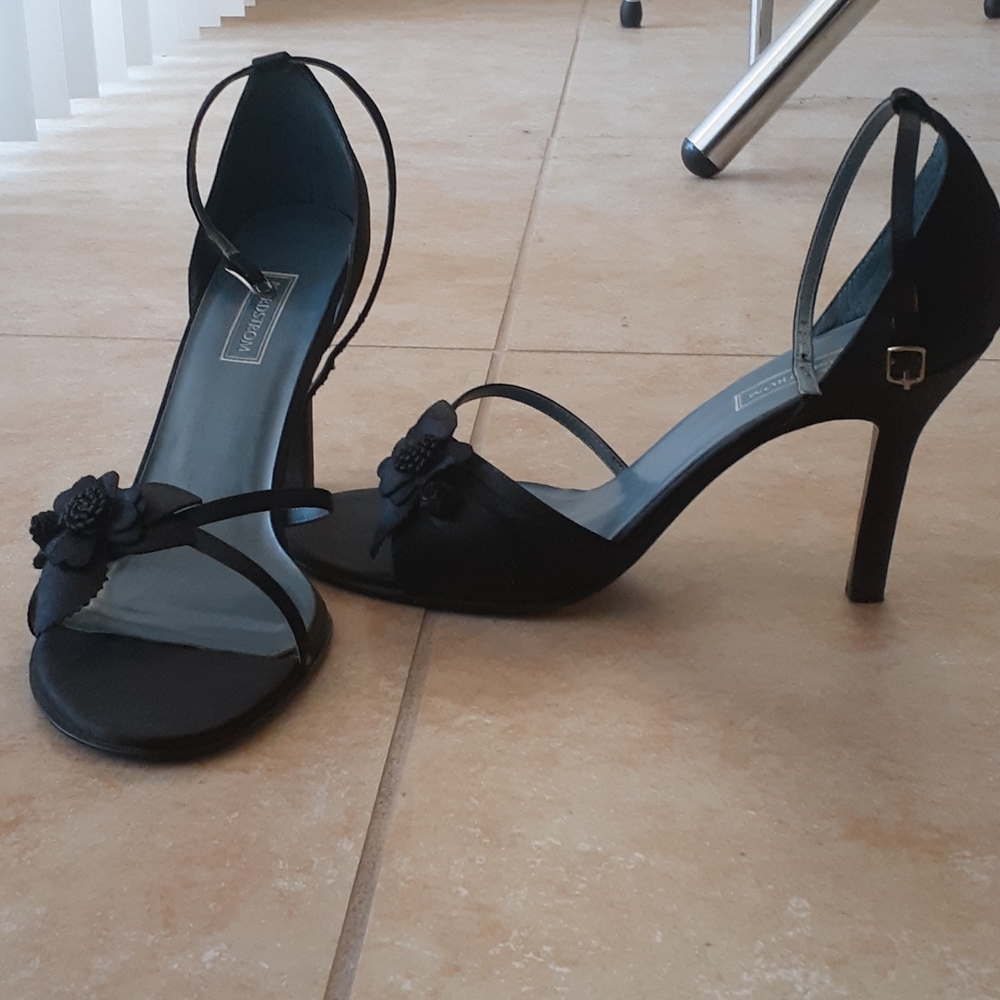 Black Ankle Strap Embellished Heels